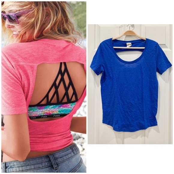 Cobalt Blue Open-Back Short-Sleeve Tee Top​ - Picture 1 of 5